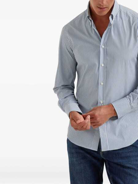 Camasi casual Brunello Cucinelli Striped long-sleeve Cotton Shirt AZZURRO Barbati (BM 19226732) 3