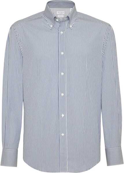 Camasi casual Brunello Cucinelli Striped long-sleeve Cotton Shirt AZZURRO Barbati (BM 19226732) 1