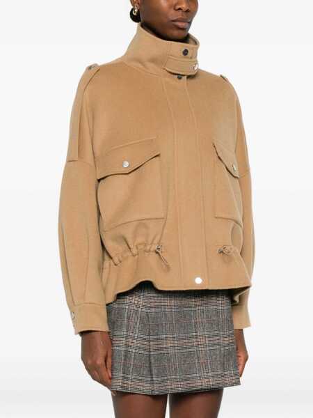 Paltoane Pinko Double Wool-blend fabric Caban with high collar CAMMELLO Femei (BM 19226855) 3