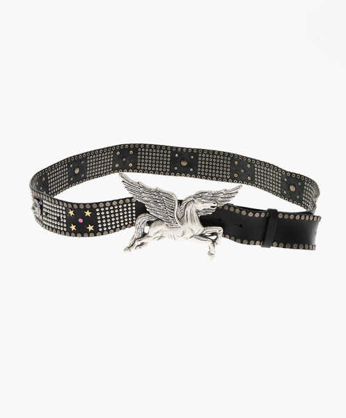 Curele DSQUARED2 Studded Leather Horse Belt With Maxi Buckle 45Mm Black Barbati (BM 19227347) 3