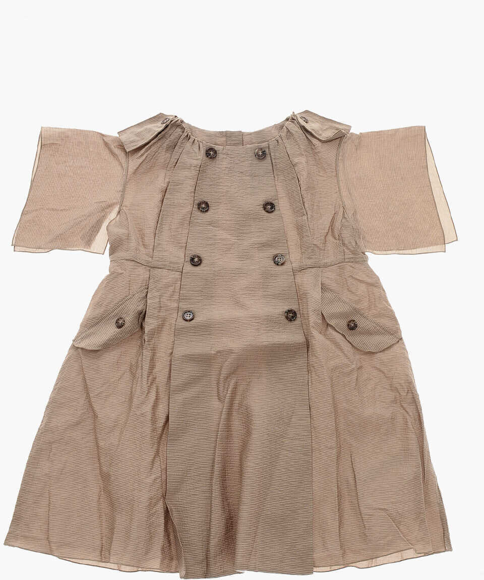 Rochii Burberry Kids Solid Color Rochelle A-Line Dress With Decorative Buttons Beige Fete (BM 19227383) 1