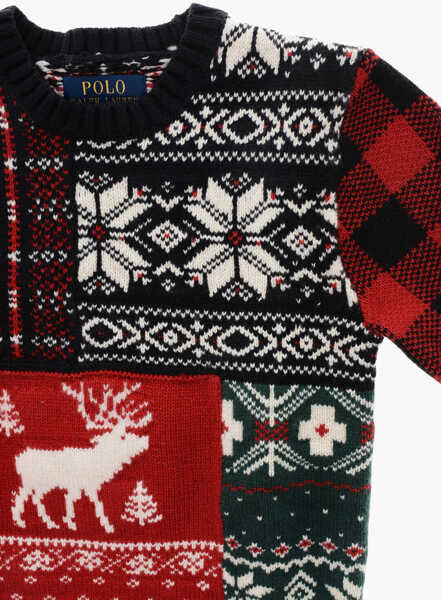 Pulovere Ralph Lauren Crewneck Holiday Wool-Blend Sweater Embroidered All-Over Black Baieti (BM 19227440) 2