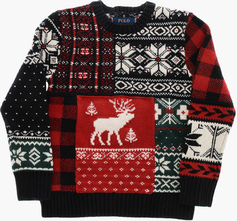 Pulovere Ralph Lauren Crewneck Holiday Wool-Blend Sweater Embroidered All-Over Black Baieti (BM 19227440) 1