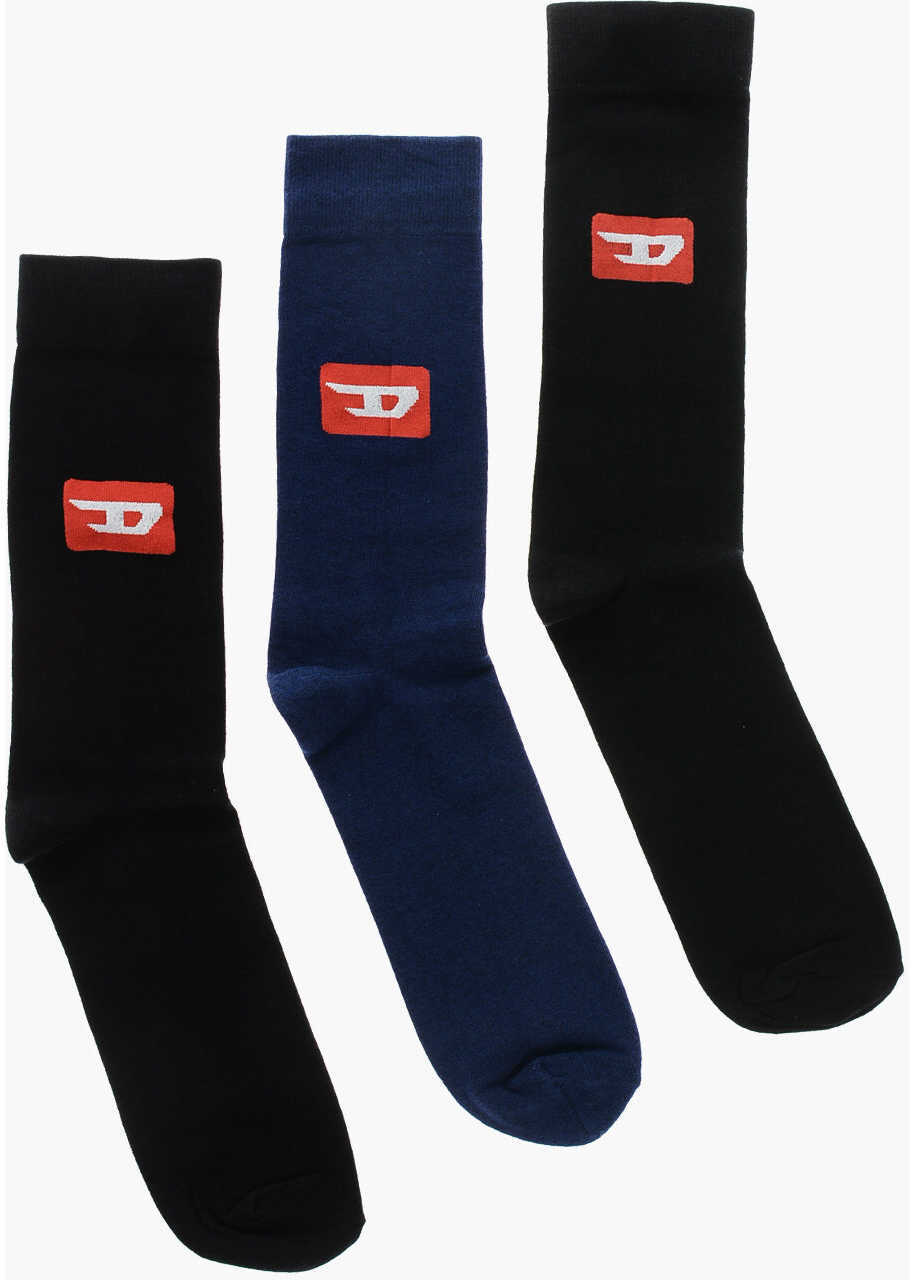 Sosete Diesel Cotton And Nylon Skm-Raythreepack-R 3 Pairs Socks With Monog Blue Barbati (BM 19227473) 4