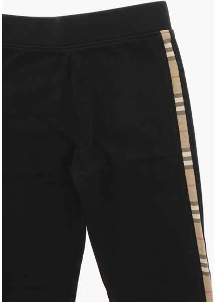 Pantaloni de trening Burberry Kids Brushed Cotton Nolen Joggers With Checked Side Band Black Baieti (BM 19227503) 2