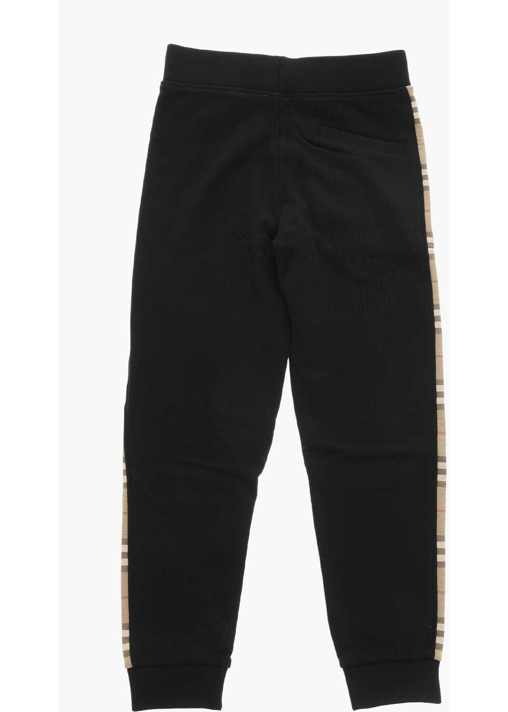 Pantaloni de trening Burberry Kids Brushed Cotton Nolen Joggers With Checked Side Band Black Baieti (BM 19227503) 3