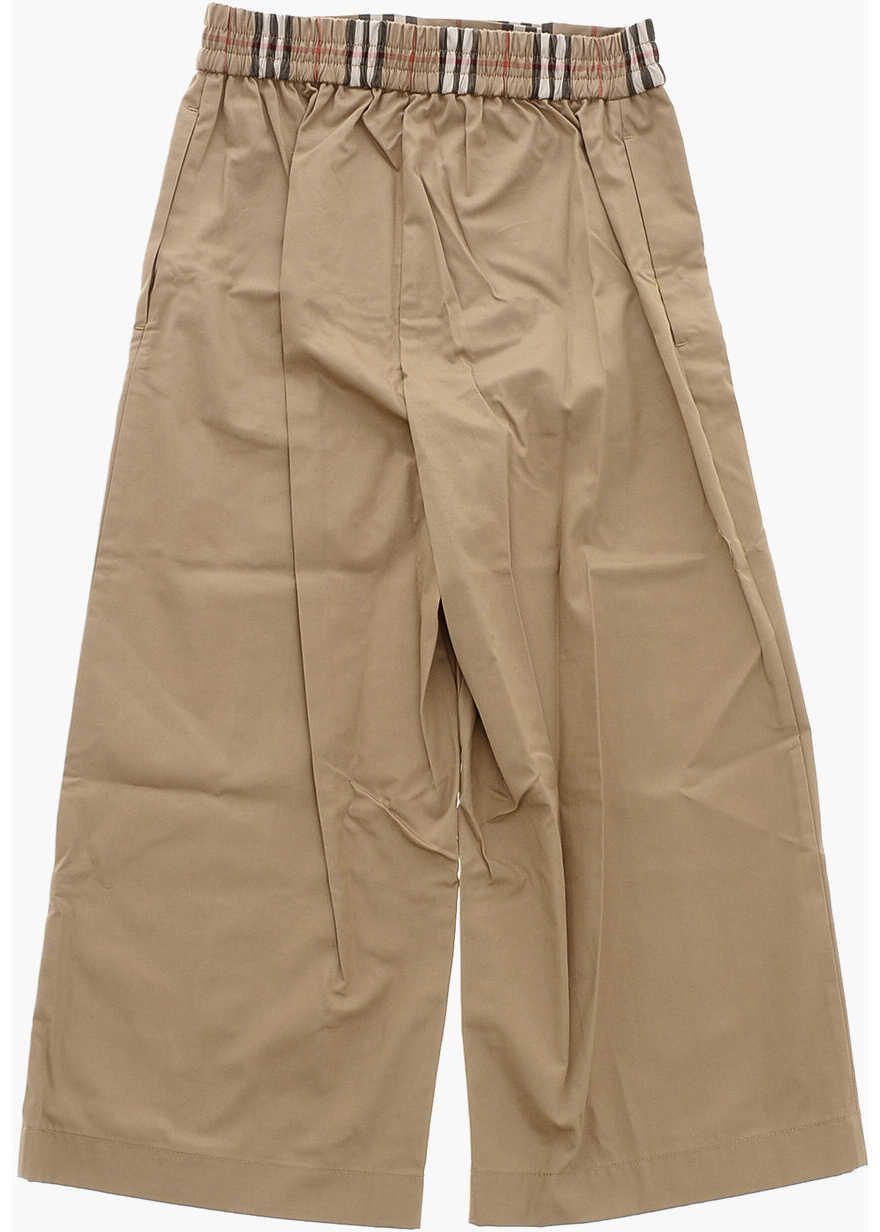 Pantaloni casual Burberry Kids Single-Pleated Lightweight Cotton Hermia Pants With Checked Beige Baieti (BM 19227566) 3