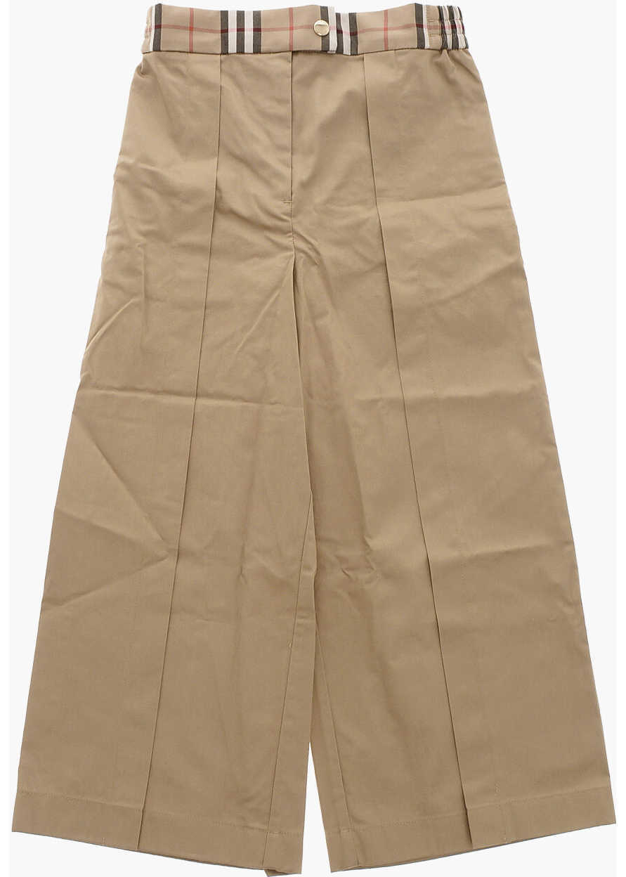 Pantaloni casual Burberry Kids Single-Pleated Lightweight Cotton Hermia Pants With Checked Beige Baieti (BM 19227566) 1
