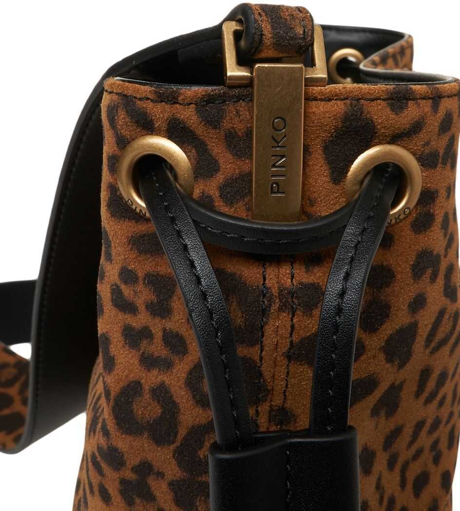 Genti de mana Pinko Bucket bag with animal print Brown Femei (BM 19227638) 5