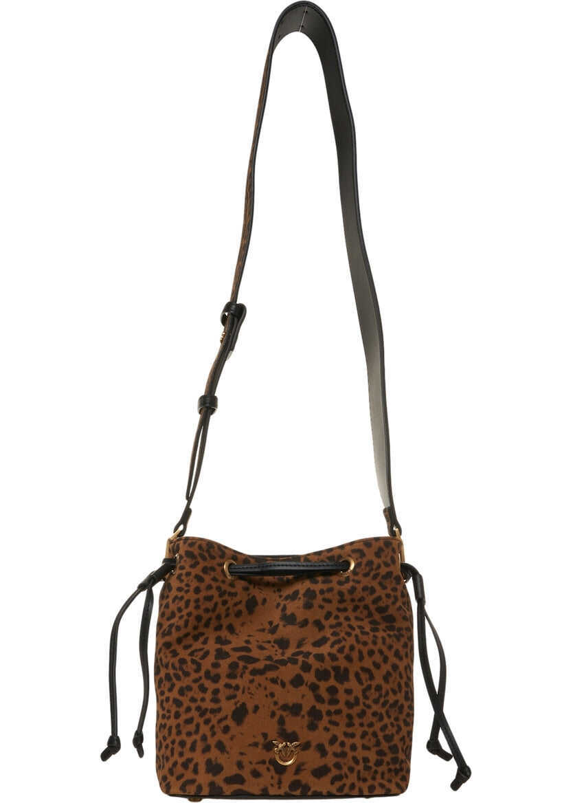 Genti de mana Pinko Bucket bag with animal print Brown Femei (BM 19227638) 1