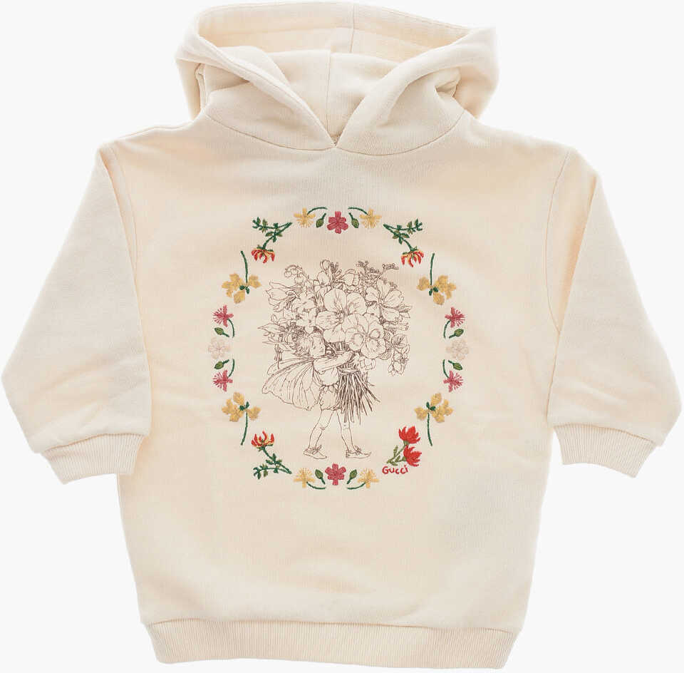Bluze de trening Gucci Floral-Motif Cotton Hoodie Beige Baieti (BM 19227740) 1