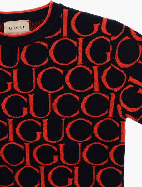 Pulovere Gucci Wool Crew-Neck Sweater With All-Over Logo Blue Baieti (BM 19227761) 2