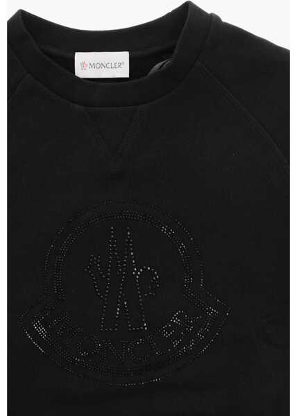 Bluze de trening Moncler Fleeced Cotton Crew-Neck Sweatshirt With Rhinestone Embellis Black Baieti (BM 19227896) 2