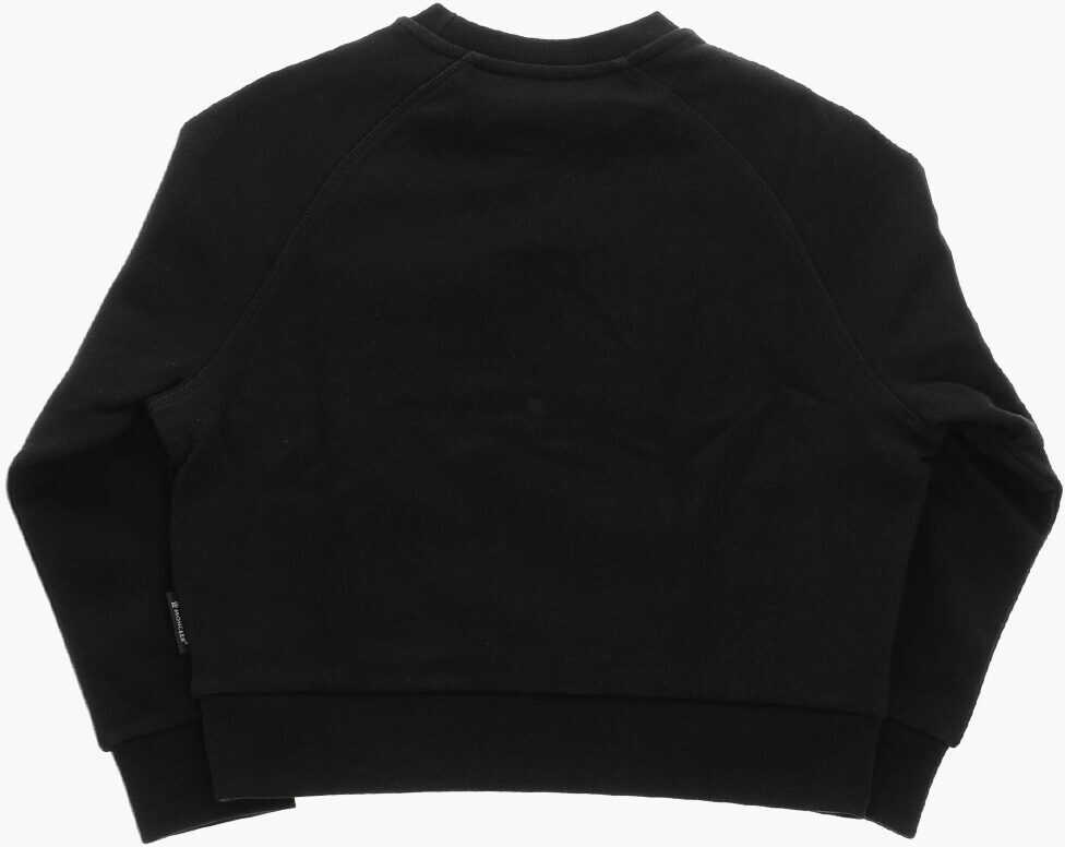 Bluze de trening Moncler Fleeced Cotton Crew-Neck Sweatshirt With Rhinestone Embellis Black Baieti (BM 19227896) 3