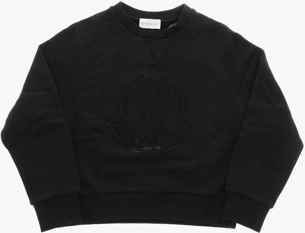 Bluze de trening Moncler Fleeced Cotton Crew-Neck Sweatshirt With Rhinestone Embellis Black Baieti (BM 19227896) 1