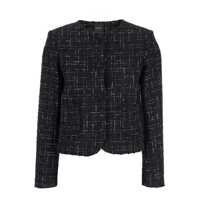 Geci PLAIN Black Jacket With Round Neck And Front Button Closure In Tweed Woman