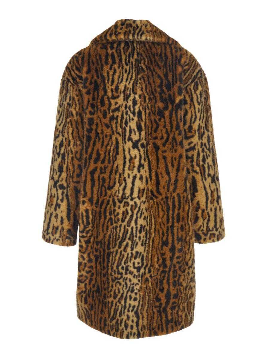 Paltoane STAND STUDIO Camille Brown Coat With Wide Notched Revers And All-Over Leopard Motif In Ecofur Woman BROWN Femei (BM 19230846) 2