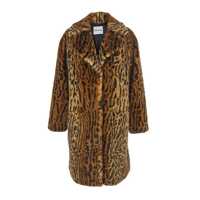 Paltoane STAND STUDIO 'Camille' Brown Coat With Wide Notched Revers And All-Over Leopard Motif In Ecofur Woman
