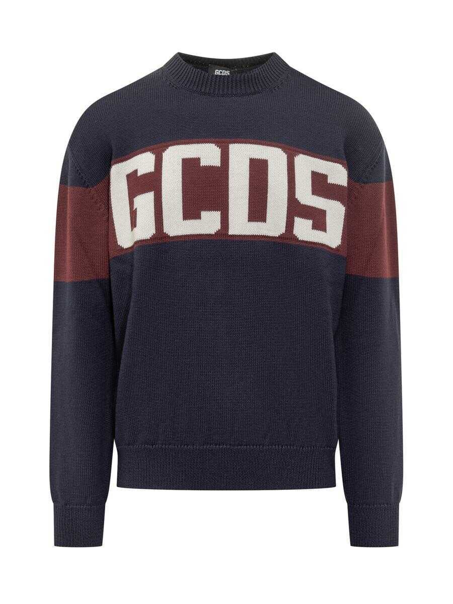Pulovere GCDS Gcds Gcds Blue And Bordeaux Sweater With Logo BLUE Barbati (BM 19231740) 1