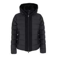 Geci de iarna 'Liko' Black Down Jacket With Drawstring Hood And Logo Patch On The Side In Tech Fabric Man Barbati