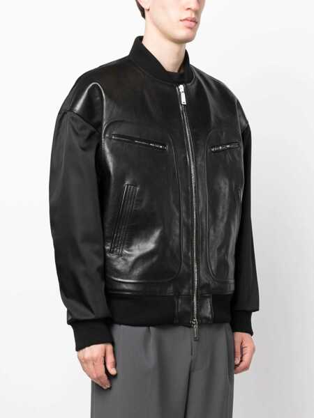 Bomber jacket DSQUARED2 Leather And Nylon Western Aviator Bomber Jacket With Embosse Black Barbati (BM 19234697) 4