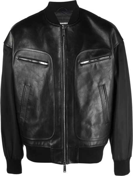 Bomber jacket DSQUARED2 Leather And Nylon Western Aviator Bomber Jacket With Embosse Black Barbati (BM 19234697) 1