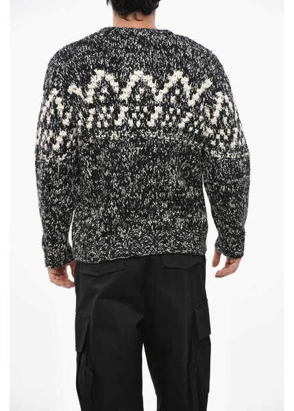 Pulovere Woolrich Two-Tone Wool Blend Crew-Neck Sweater Black & White Barbati (BM 19234712) 2