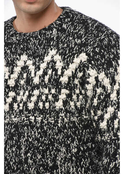 Pulovere Woolrich Two-Tone Wool Blend Crew-Neck Sweater Black & White Barbati (BM 19234712) 3