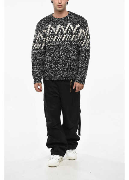 Pulovere Woolrich Two-Tone Wool Blend Crew-Neck Sweater Black & White Barbati (BM 19234712) 4