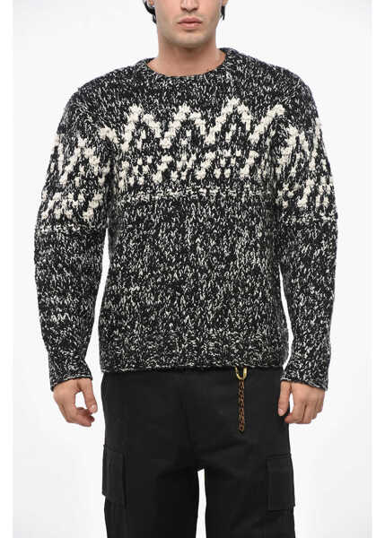 Pulovere Woolrich Two-Tone Wool Blend Crew-Neck Sweater Black & White Barbati (BM 19234712) 1