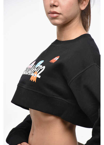 Bluze de trening DSQUARED2 Pac-Man Cropped Cool Fit Crew-Neck Sweatshirt Black Femei (BM 19234715) 2