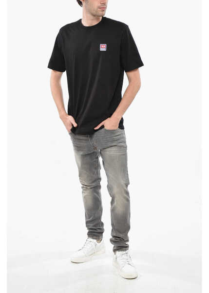 Tricouri Diesel Crew Neck Cotton T-Shirt With Logo Patch Black Barbati (BM 19234718) 4
