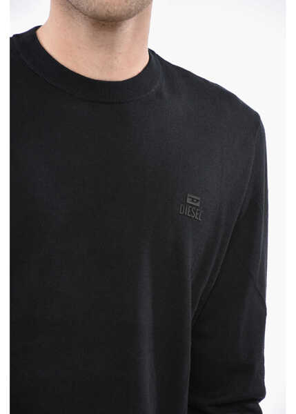 Pulovere Diesel Crew Neck Cotton Sweater With Embossed Logo Black Barbati (BM 19234721) 3