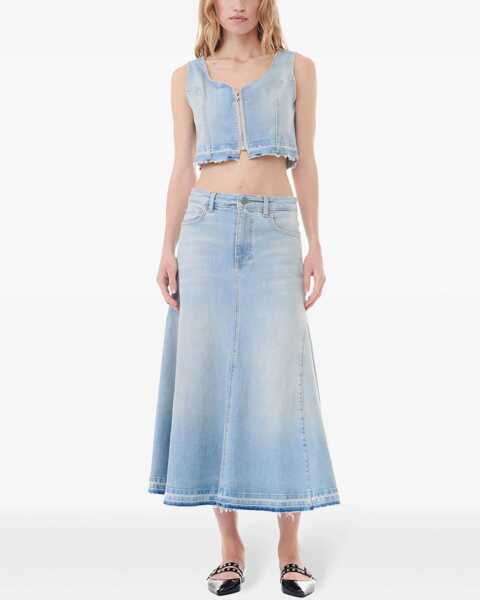 Fuste casual Ganni Frayed Hem Denim Flared Maxi Skirt Blue Femei (BM 19234727) 2