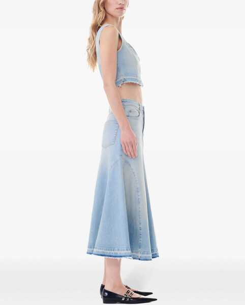 Fuste casual Ganni Frayed Hem Denim Flared Maxi Skirt Blue Femei (BM 19234727) 3