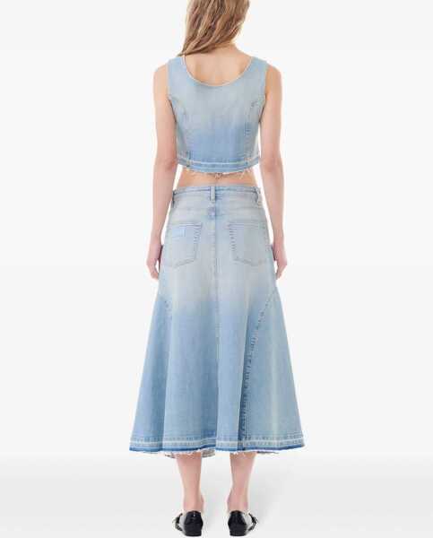 Fuste casual Ganni Frayed Hem Denim Flared Maxi Skirt Blue Femei (BM 19234727) 4