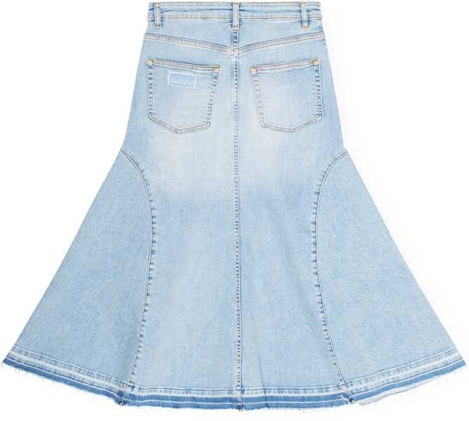 Fuste casual Ganni Frayed Hem Denim Flared Maxi Skirt Blue Femei (BM 19234727) 5