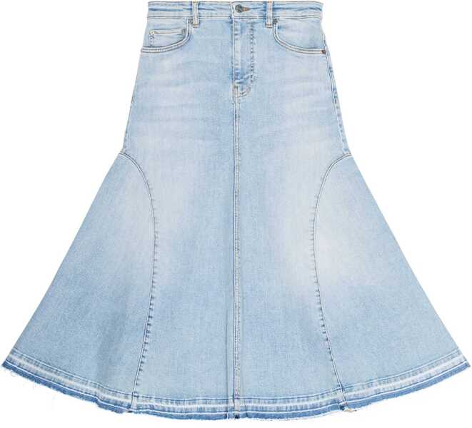 Fuste casual Ganni Frayed Hem Denim Flared Maxi Skirt Blue Femei (BM 19234727) 1