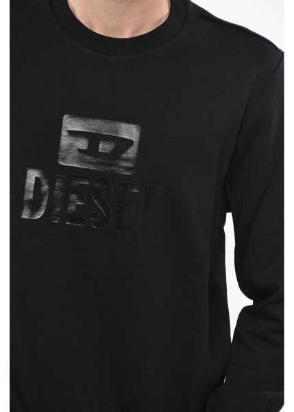 Bluze de trening Diesel Crew Neck Brushed Cotton Sweatshirt With Ton Sur Ton Logo Black Barbati (BM 19234733) 3