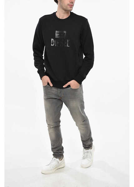 Bluze de trening Diesel Crew Neck Brushed Cotton Sweatshirt With Ton Sur Ton Logo Black Barbati (BM 19234733) 4