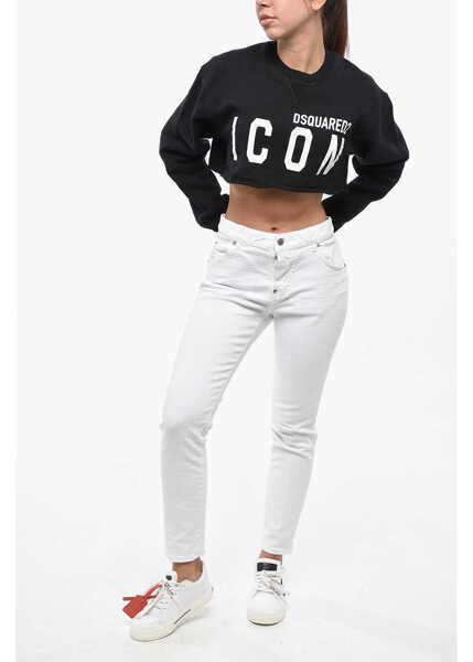 Bluze de trening DSQUARED2 Icon Two-Tone Cropped Cool Crew-Neck Sweatshirt White Femei (BM 19234739) 4