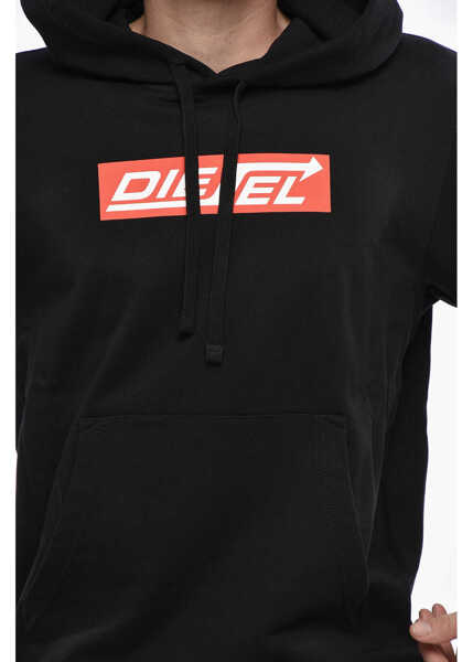 Bluze de trening Diesel Brushed Cotton Hoodie With Printed Logo Black Barbati (BM 19234745) 3