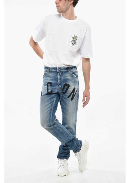 Blugi drepti DSQUARED2 Icon Straight Leg Cool Guy Jeans With Contrasting Detail 18C Blue Barbati (BM 19234754) 4