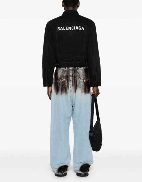 Geci de blugi Balenciaga Denim Unisex Jacket With Printed Logo Black Barbati (BM 19234766) 2