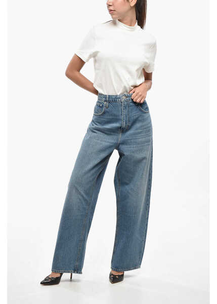 Blugi drepti FRAME Wide Leg Jeans With Logo Button 24Cm Blue Femei (BM 19234772) 4