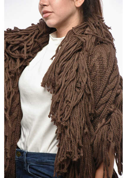 Esarfe DSQUARED2 Solid Color Wool Maxi Scarf With Fringes Brown Femei (BM 19234778) 2