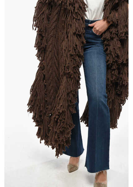 Esarfe DSQUARED2 Solid Color Wool Maxi Scarf With Fringes Brown Femei (BM 19234778) 3