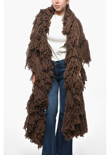 Esarfe DSQUARED2 Solid Color Wool Maxi Scarf With Fringes Brown Femei (BM 19234778) 1