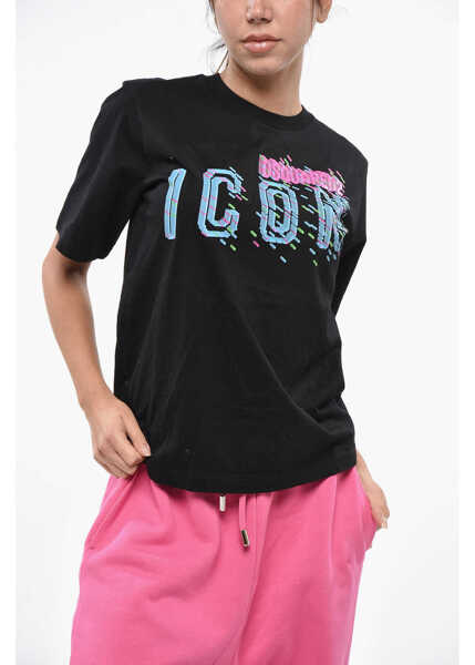 Tricouri DSQUARED2 Icon Cotton Easy Crew-Neck T-Shirt With Print Black Femei (BM 19234781) 1