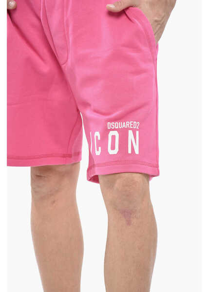 Pantaloni scurti DSQUARED2 Icon Solid Color Relax Fit Shorts With Printed Logo Pink Barbati (BM 19234790) 3
